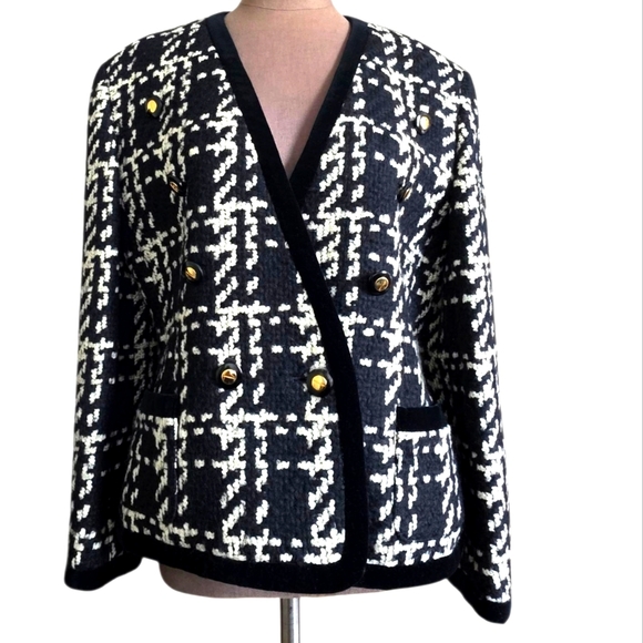 Vintage Escada by Margaretha Ley Houndstooth & Velvet Blazer,Jacket Sz 42/US 12 - Picture 6 of 16